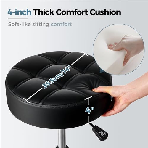 Image of BEWISHOME Rolling Stool with Wheels, Adjustable Stool Heavy Duty 450lb, 360 Swive Rolling Chair for Massage Spa Medical Tattoo, PU Thick Seat Padding Salon Chair(Black) BYD01B