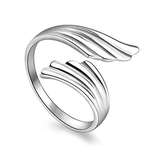 Aukmla Wing Rings Anello da donna in argento con ali d'angelo Anello aperto regolabile Anello con fascia di piume per donne e ragazze