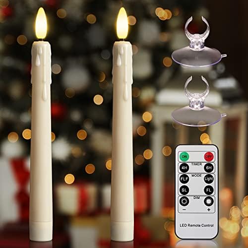 Daord 7.9" Flameless LED Taper Candles with Remote and Timer, Battery Operated Candle Stick Warm Light Flickering with Sunction Cup, for Valentine's Day Holiday Wedding Decor(2 Packs,Ivory)