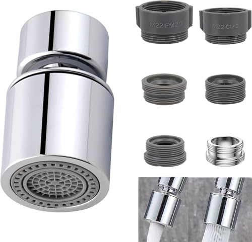 GUOYOU Aireador Grifo 360 °Giratorio Aireador Grifo Cocina con 5 Adaptador Grifo Cocina Filtro Grifo Atomizador Fregadero para Cocina Baño 2 Modos Salida Agua Ajustable Ducha y Modo Chorro