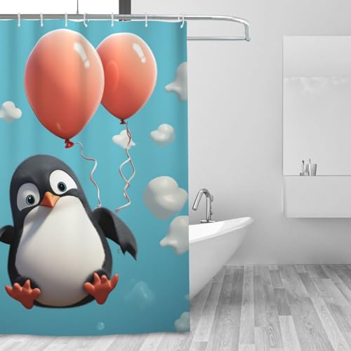Rideau de douche d'hiver pingouin 183x183 cm imperméable et lavable avec 12 crochets - 2