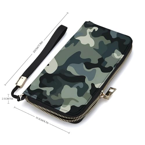Camouflage Print Leather Wallet Fashion Bifold Purse Long Pouch with Wrist Strap for Men Women2