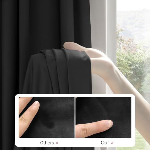 Image of Beauoop Black Velvet Curtains 84 Inches Long 2 Panels for Bedroom Living Room Soft Luxury Room Darkening Thermal Insulated Soundproof Rod Pocket Window Treatments Drapes, 52X84 Set of 2