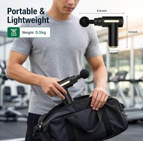 Image of Percussion Massage Gun, Black with Gold Accents, 5 Interchangeable Heads, Deep Tissue Muscle Recovery