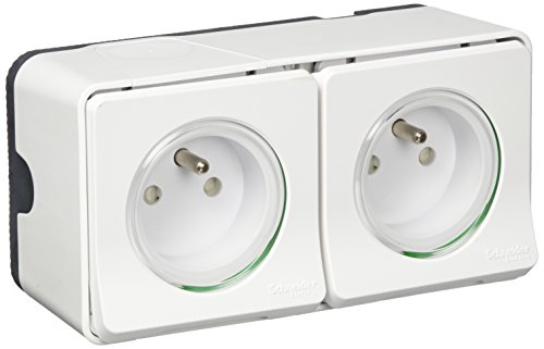 Schneider - Double prise de courant Blanche en saillie étanche - Mureva