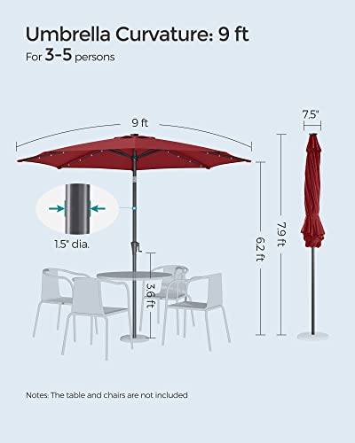 SONGMICS 9 ft Solar Patio Umbrella, 32 LED Lights, Lighted Table Outdoor Umbrella, UPF 50+, 30° Dual-Tilt System, for Garden Balcony Patio Backyard Market, Without Base, Red UGPU11 image 1