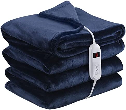 Large Heated Blanket Full Size, 72" x 84" Heating Blanket, Soft Flannel Electric Blanket with Single Controller, 10 Heating Levels & 8 Hours Auto-Off, Fast Heating & Machine Washable & Dryable, Blue