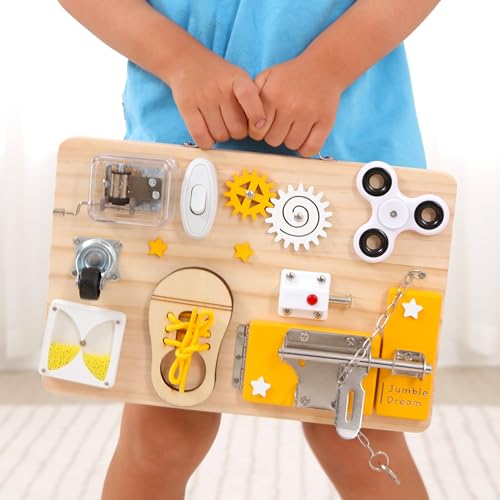 Image of Jumble Dream Wooden Busy Board Montessori Toys for Toddlers and Educational Sensory Busy Board Autism Products & ADHD Activity Board for Learning - Kids Travel Toys for Toddlers Age 1 2 3 4 Years