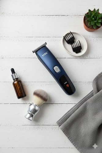 Image of AT-506 Rechargeable Hair Trimmer, Navy Blue, Smart Adjust Blades, 120 Min Runtime, 600mAh Lithium Battery, Cordless Operation, Global Voltage Compatible