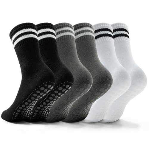 Lakpoau Chaussettes Pilates 3 Paires Chaussettes Antidérapantes Femme BWG