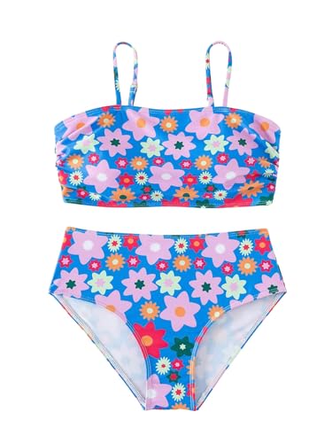 Image of WDIRARA Girl's Floral Print Bikini Set 2 Piece Swimsuits Sleeveless Spaghetti Strap Bathing Suits
