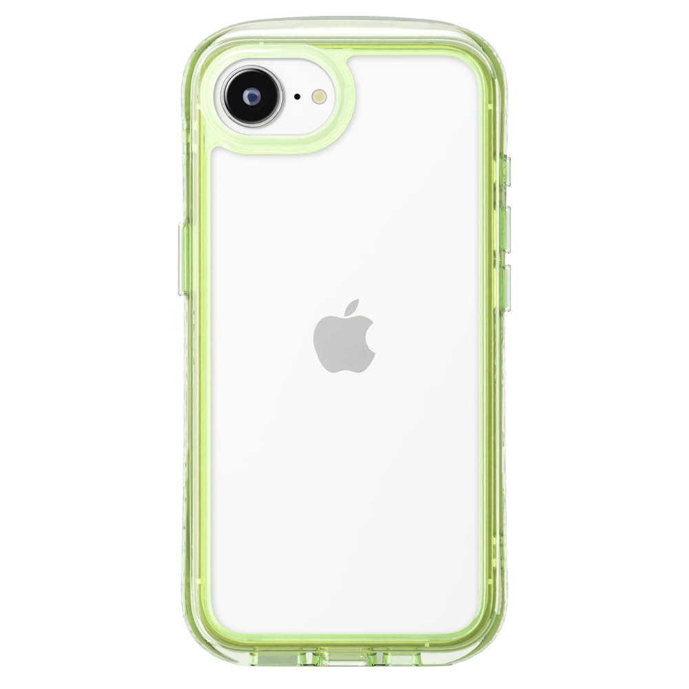 iPhone16e 用 エアクッションケース ケース ストラップホール 背面クリア 耐衝撃 エア ネオングリーン PG-25KAR06GR