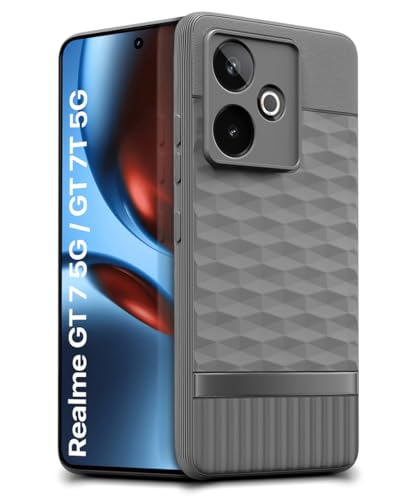 Image of WOW IMAGINE Back Cover for Realme GT 7 5G | Realme GT 7T 5G with Hexa Cube Design | Ultra Slim Soft Rubberised Case | Inner Velvet Fabric | Matte Silicone Mobile Case | Camera Protection - Grey