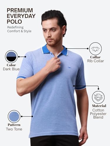Image of Park Avenue Men's Cotton Polyester Blend Stripe Pattern Slim Fit Rib Collar Polo Neck Half Sleeve Casual T-Shirt