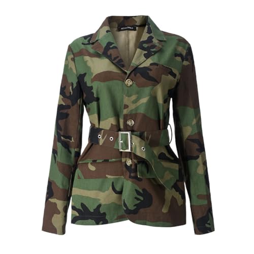 Women 2024 Fall Winter Oversized Camo Jean Blazer Jacket Long Sleeve Camouflage Denim Tops Fashion Trench Coats