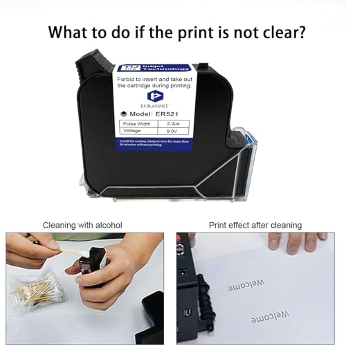 Eurannit Original ER521 Schnelltrocknende Tintenpatrone 25.4 mm für 260E Automatischer Tinten Strahl Drucker, Schwarz
