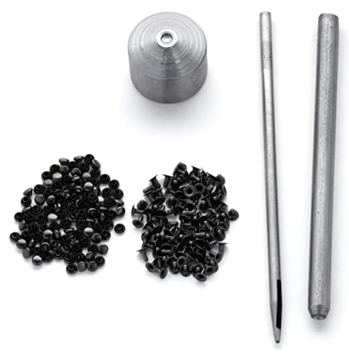 starPG ミニチュア 片面 カシメ リベット 3mm 100個 ドールメイキング レザークラフト DIY パーツ (ブラック 工具付)