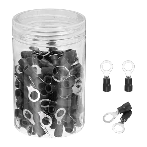 MECCANIXITY 150Pcs Insulated Ring Terminal RVS2-6 Battery Lugs 16-14AWG Electrical Crimp Terminals Eyelet Wire Connectors for Industrial, Electrical Wiring, Black