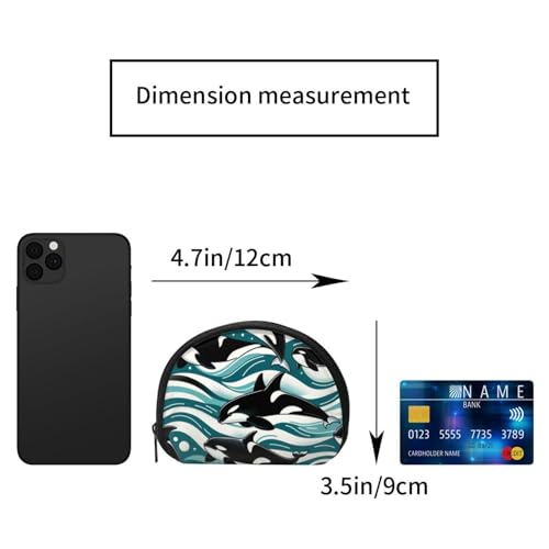 Portable Coin Purse Killer-Whales-Waves Mini Zippered Money Pouch Card Holder2