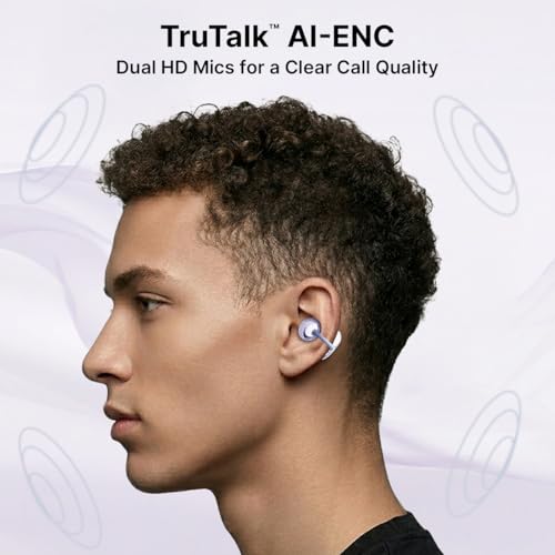 Image of pTron Bassbuds Verse Clips Wireless Open Ear Earbuds w /SafeBeats Tech, 50Hrs Playtime, Dual HD Mics, TruTalk AI-ENC, Custom EQ, Mobile App, Pristine Sound,BTv6.0 Earclips,Type C Charging(Pearl Purple)