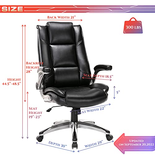 Colamy Office Chair High Back Executive Leather Desk Chair, Ergonomic Flip Arms Adjustable Swivel Thick Padding Home Office - Black #TOP1