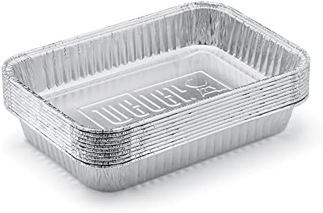 Weber Aluminum Drip Pans 10Pack Disposable Foil Pans for Indirect Cooking, Catching Drippings, Ideal for Roasts, Turkeys & Gravy Drippings - Compatible with Weber Gas Grills - Grill Accessory