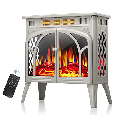 Kismile 3D Infrared Electric Fireplace Stove, Freestanding Fireplace Heater With Realistic Flame Effects, Portable Indoor Space Heater With Overheating Safety System, Adjustable Brightness (Beige) #TOP21