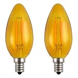 2-Pack Luxrite Straight Tip/Torpedo Style Yellow LED Bulb, 4W Filament Bulb, 350 Lumens, E12 Base, UL Listed, 15,000 Hours Life, Great for Any Decoration and Holiday Lights