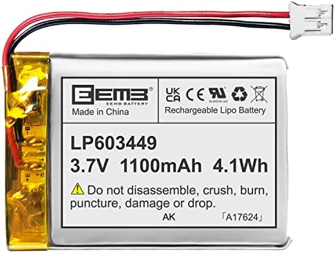 EEMB Lithium Polymer Battery 3.7V 1100mAh 603449 Lipo Rechargeable Battery Pack with Wire JST Connector for Speaker and Wireless Device- Confirm Device & Connector Polarity Before Purchase