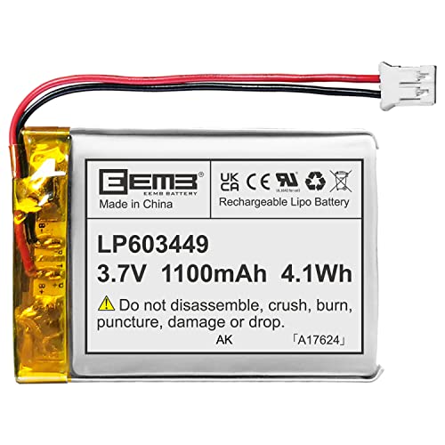 EEMB Batería 3.7V 1100mAh 603449 Bateria de lipo Recargable Bateria Litio con Conector JST...