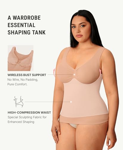 Image of FeelinGirl Women Tank Tops Shapewear: Tummy Control Compression Tank V Neck Seamless Body Shaper Camisole Tops for Women