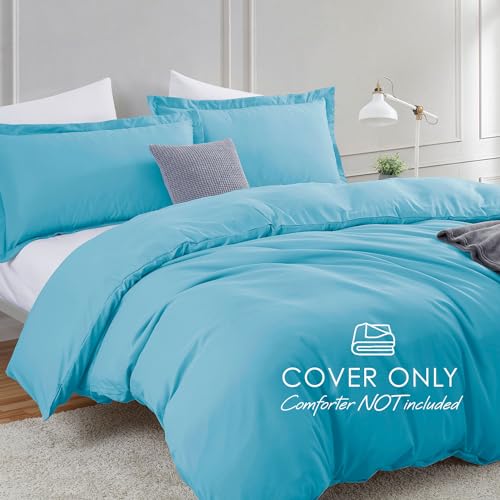 Image of Hearth & Harbor Bright Blue Duvet Cover Twin Size, 2 Piece Bedding Set | Soft Double Brushed Bedding Set, Button Closure, 1 Duvet Cover 68x90 Inches, 1 Pillow Sham