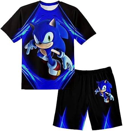 UANTTRLAI Kids Shirt 3D Printed T-Shirt Short Sleeved Anime Shirts Shorts 2 Piece Suit for Boy Girl T1-Medium