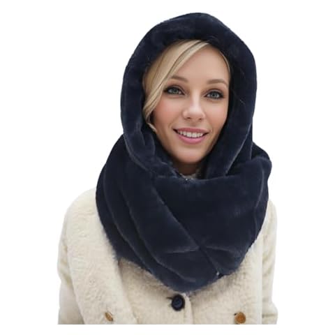 BA UNIQUE FASHION Unisex Faux Fur Snood Hat Infinity Scarf Wrap for Winter Balaclava Hood (Navy) Cover