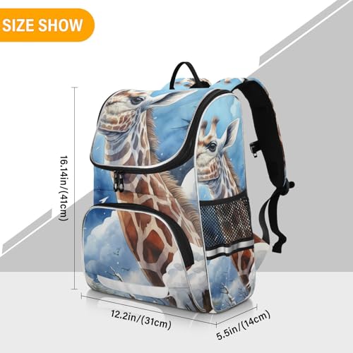 Mochila escolar de jirafa azul con tiras reflectantes para evitar peso excesivo 3