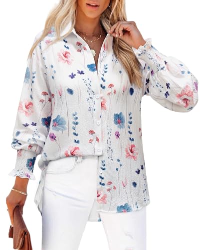 Gleeivy Floral Button Down Shirt Women Long Sleeve Collared Dress Shirt