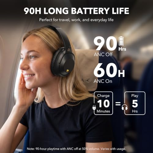 Image of Bluetooth 6.0 Hybrid Active Noise Cancelling Headphones for Airplane Travel