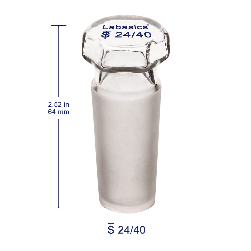 5 Bouchons En Verre Creux à Tête Hexagonale - Joint 19/22 - Verre Borosilicate (labo)
