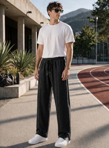 Image of ENDEAVOUR WEAR Men's Baggy Oversized Track Pants | Premium Cotton Rich Fabric | Straight Loose Fit Non-Cuffed | Gym, Streetwear & Casual Comfort Track Pants Lounge Pants