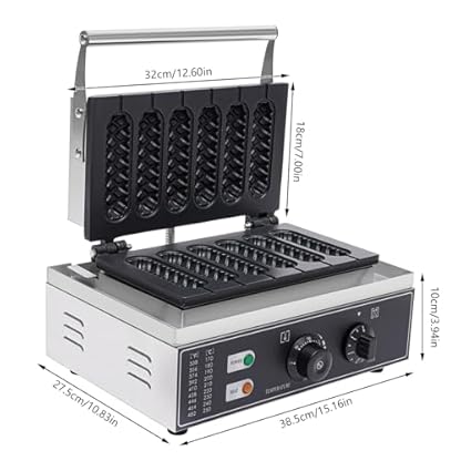 1500W Kommerzielle Hot-Dog-Waffelmaschine 6 Stück, Elektrischer Waffeleisen mit Antihaftbeschichtung 50-300 ℃ Einstellbare Temperatur und Zeit – Bild 5