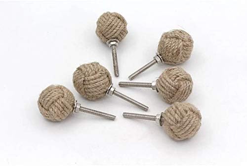 Set of 6 Pic Jute Rope Cabinet knobs Nautical Decor (32mm) Size : 7 x 3 cm. Weight : 16 gm. ( 1pc. wt.) Finish: Brushed Nickel Finish. Material: Natural Jute image 2