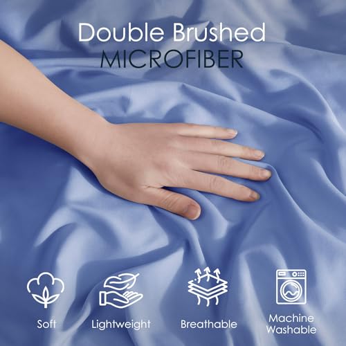 Image of Hearth & Harbor Calm Blue Duvet Cover with Fitted Sheet Full Size | 4 Piece Soft Double Brushed Bedding Set, Button Closure, 1 Duvet Cover 80x90 Inches, 1 Fitted Sheet, 2 Pillow Shams