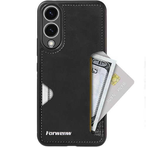 Handyhülle für Samsung Hülle Mit Kartenfäch, Lederrückseite Hülle, Ultra Dünn Silikon Stoßfest Schutzhülle
