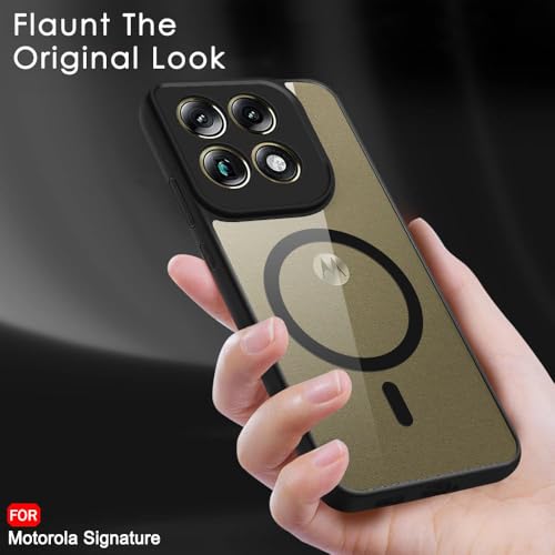 Image of TheGiftKart Hybrid Shockproof Back Cover Case for Motorola Moto Signature 5G Compatible with MagSafe | Hard Back Case Cover for Motorola Signature 5G (PC & TPU, Transparent Clear Back, Black Sides)