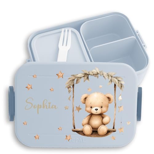 Bento Box Midi für Mepal Bentobox - Kinder Brotdose mit Bär Kinder Lunchbox Bären Motiv Bären Snackbox Schule I - 900 ml - Hellblau - kindergarten geschenke einschulung bear snackdose vesperdose