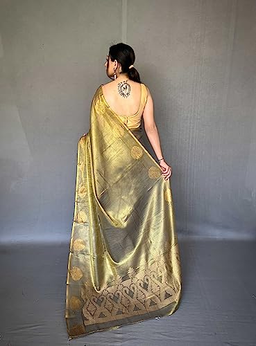 Image of Panzora Women's Tissue Silk Jacquard Weaving Saree With Unstitched Blouse Piece