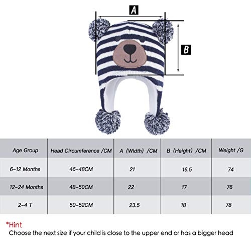 Image of Toddler Infant Winter Hat with Earflap Knit Warm Beanie Fleece Lined Hat for Baby Boys Girls