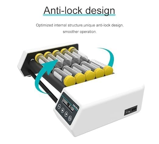 Digital Vertical Axis Roller Mixer Lab Roller Mixer with 6 Rollers Timer(1min-23h59min) Brushless Motor Speed 20-80 RPM for Mixing Viscous Liquids and Solid-Liquid Suspensions