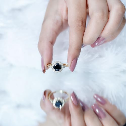 Certified 8 mm Lab Grown Black Diamond Halo Engagement Ring, Aaaa Quality, Black and White Diamond Ring - Ready To Gift4