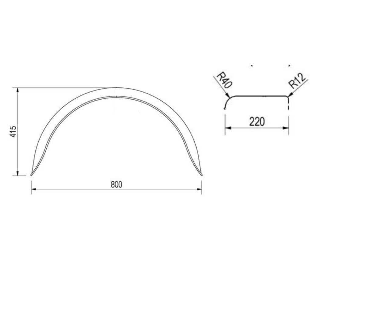 HGW Paar Kotflügel Stahlblech verzinkt für Pkw-Anhänger, einachsig – 220 mm Breite, 800 mm Spannweite